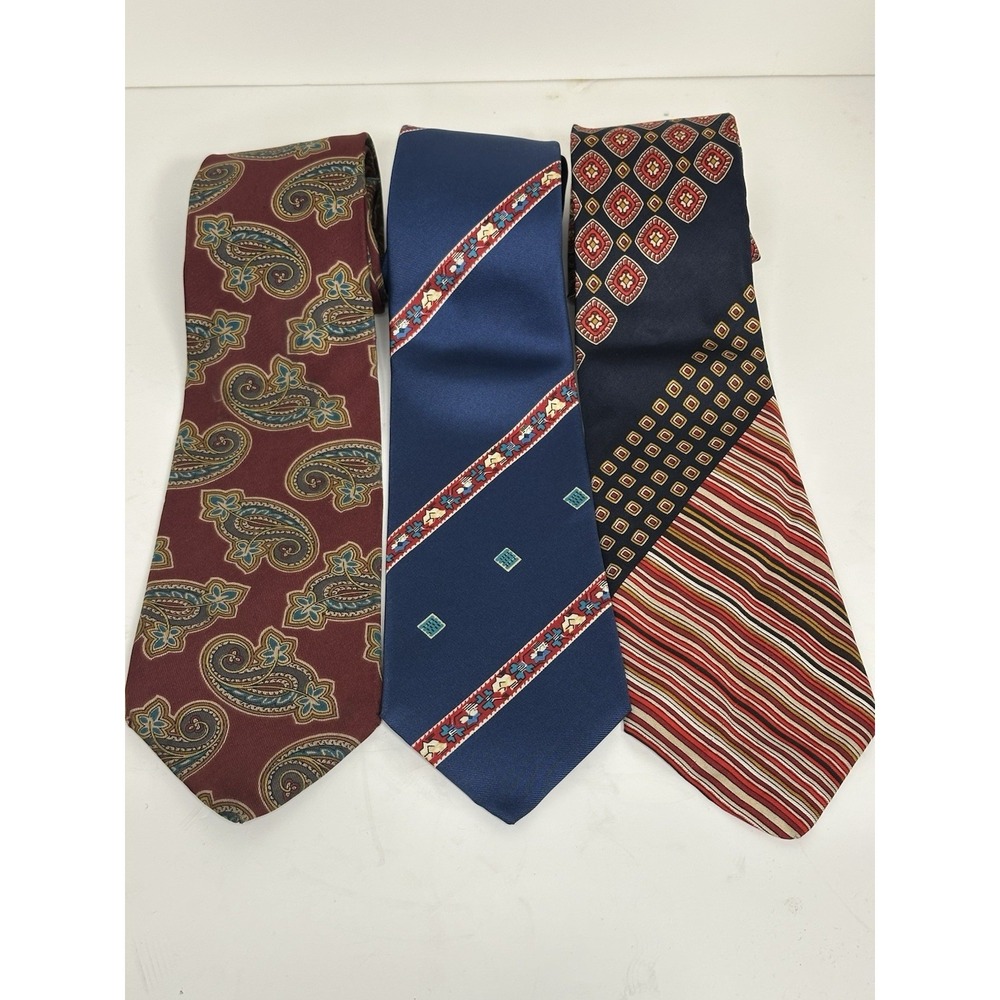 Yves Saint Laurent, Men's Vintage Silk‎ Ties, Lot Of 3, Multicolor/Multipattern